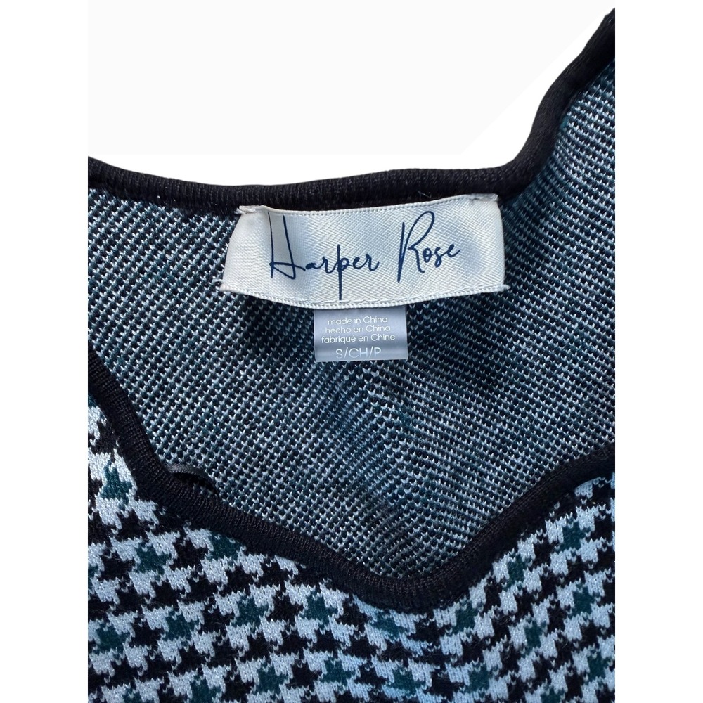 Harper Rose Houndstooth Sheath Dress Black White Knit 3/4 Sleeve Pockets S - Picture 4 of 8